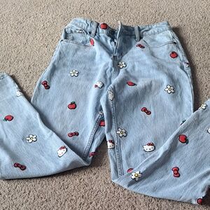 Sanrio Women's Straight Leg Jeans - Light Blue with Red and White Accents